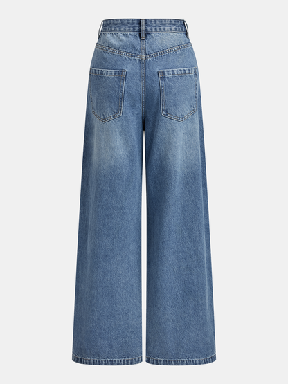 Asymmetric Mid-Waist Wide-Leg Jeans