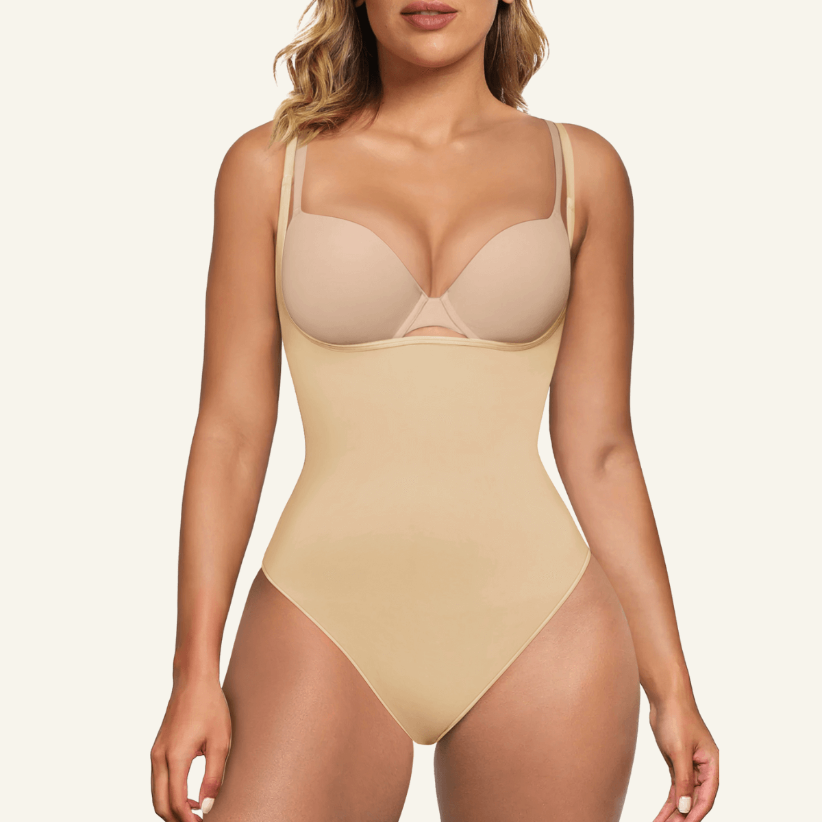 Velare Seamless Open-Bust Tummy Control Thong Bodysuit