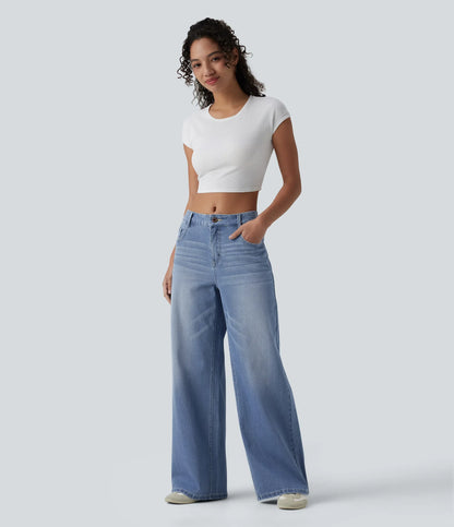 Lounge Flex™ Mid Rise Washed Baggy Wide Leg Casual Jeans with Pockets - Lounge